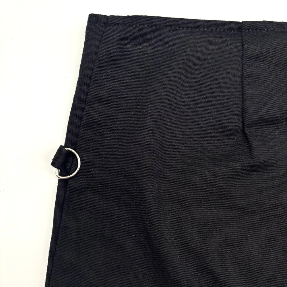 Vintage 90s Y2K DOGPILE Black Low Rise Zip Up D-ring Micro Skirt XS 26x11